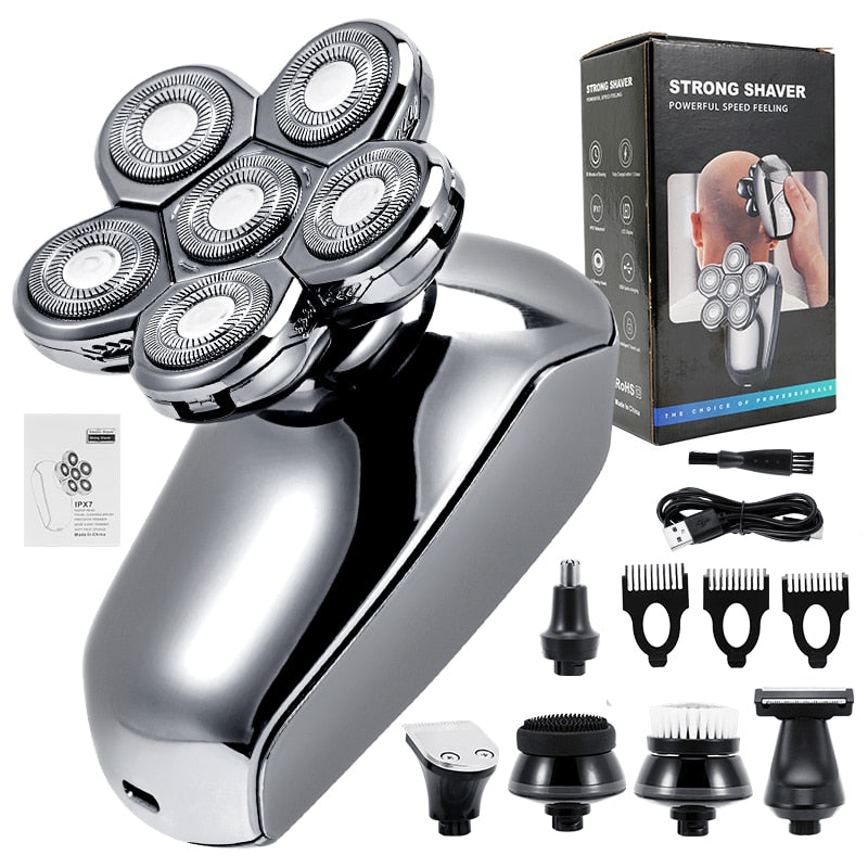 6 in 1 Multifunction Rechargeable Electric Men Electric Shaver 6D Floating Heads Low Noise Balde