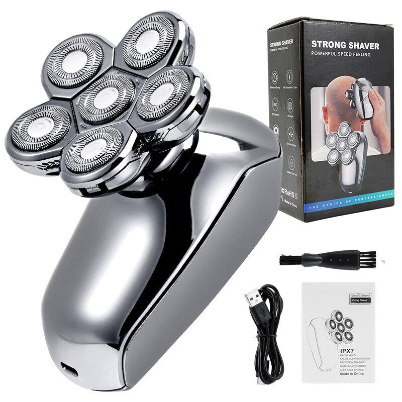 6 in 1 Multifunction Rechargeable Electric Men Electric Shaver 6D Floating Heads Low Noise Balde